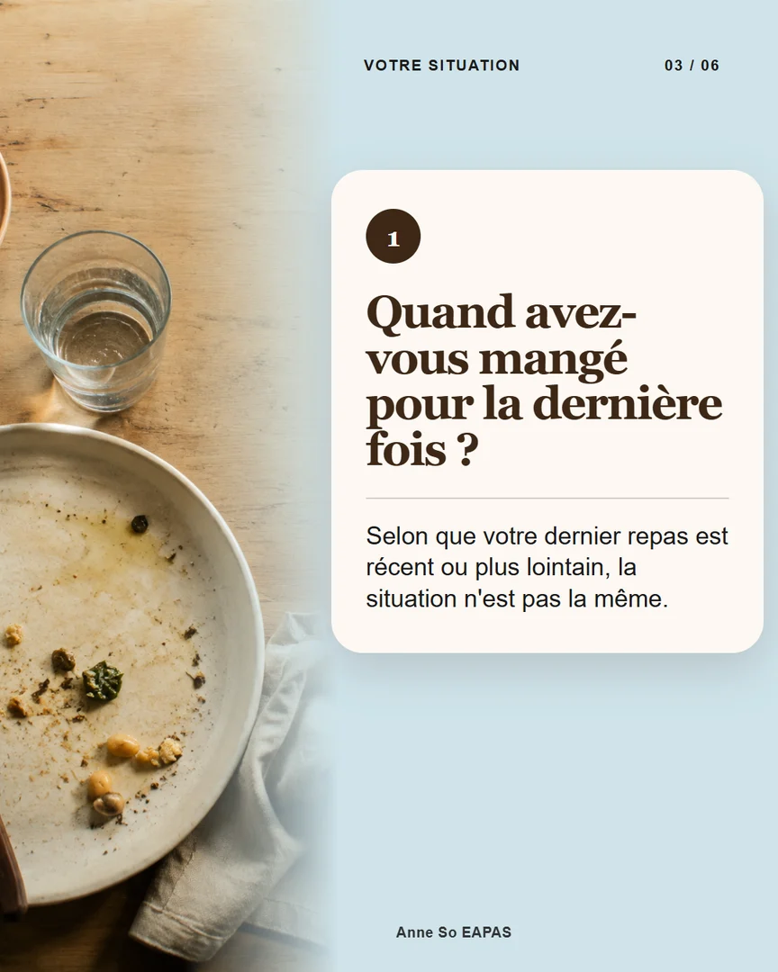 Slide bleue du carrousel sur le dernier repas, avec une photo d’illustration IA.