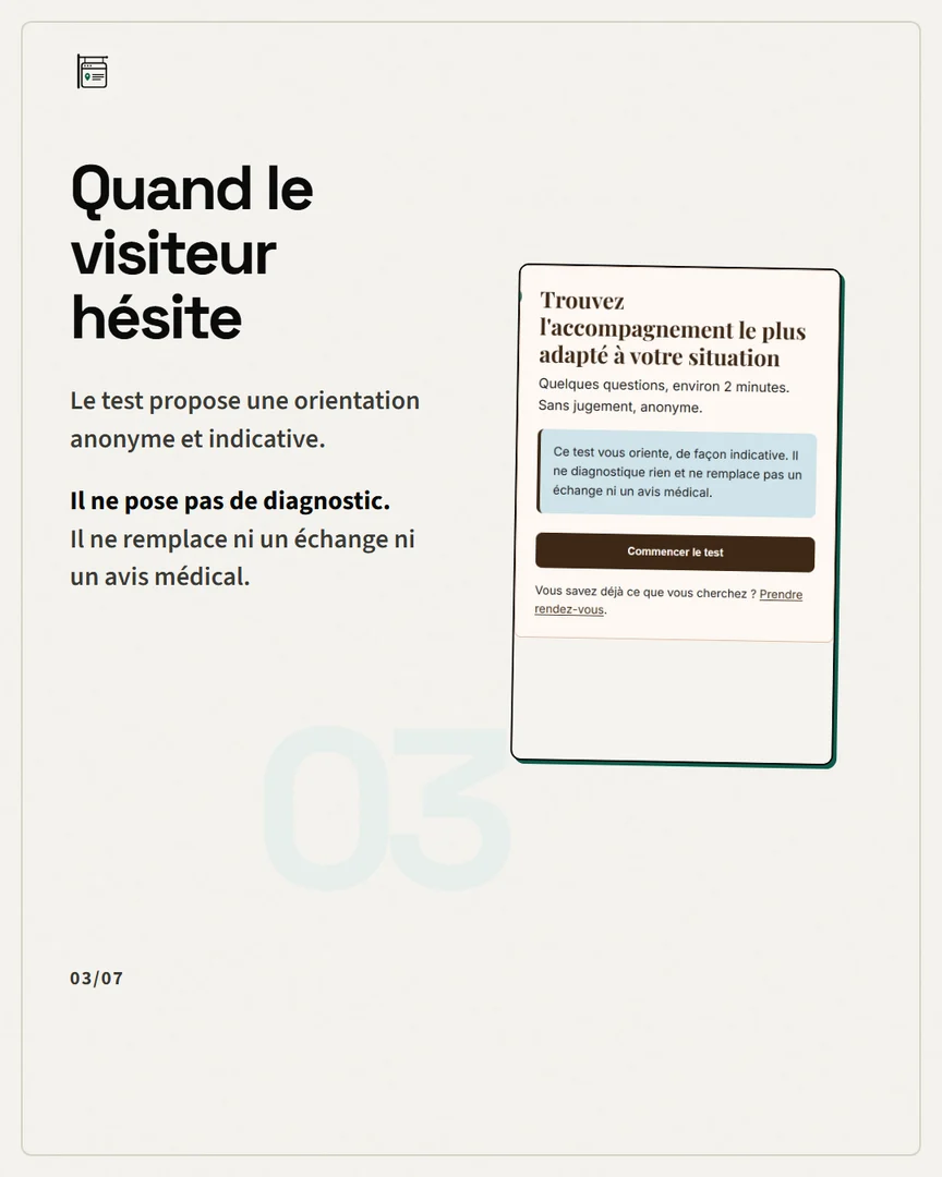 Extrait expliquant le questionnaire d’orientation du site.