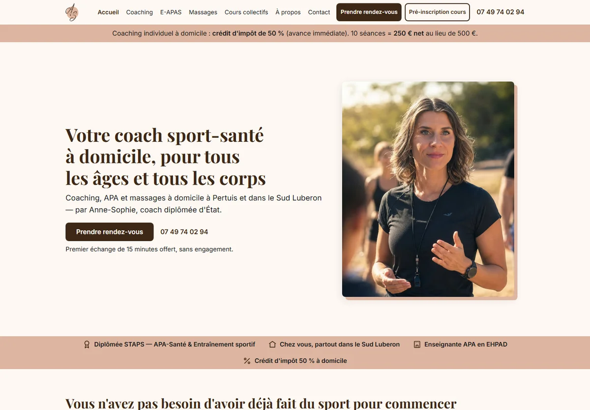 Accueil du site d’Anne-Sophie : activités physiques adaptées dans le Sud Luberon.